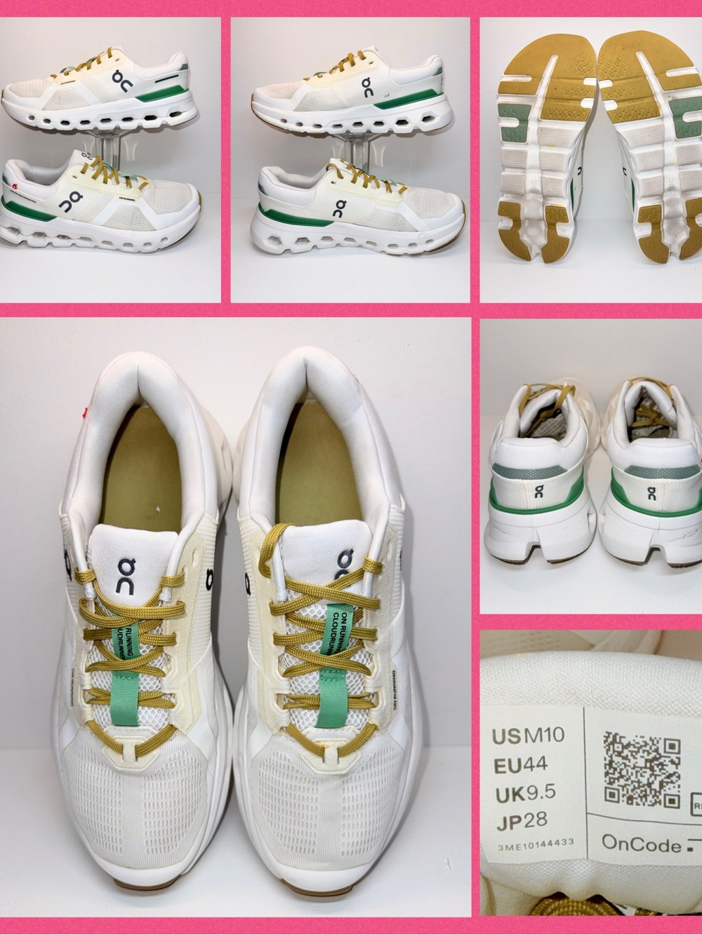 ON CLOUDRUNNER - White with Green & Gold Accents